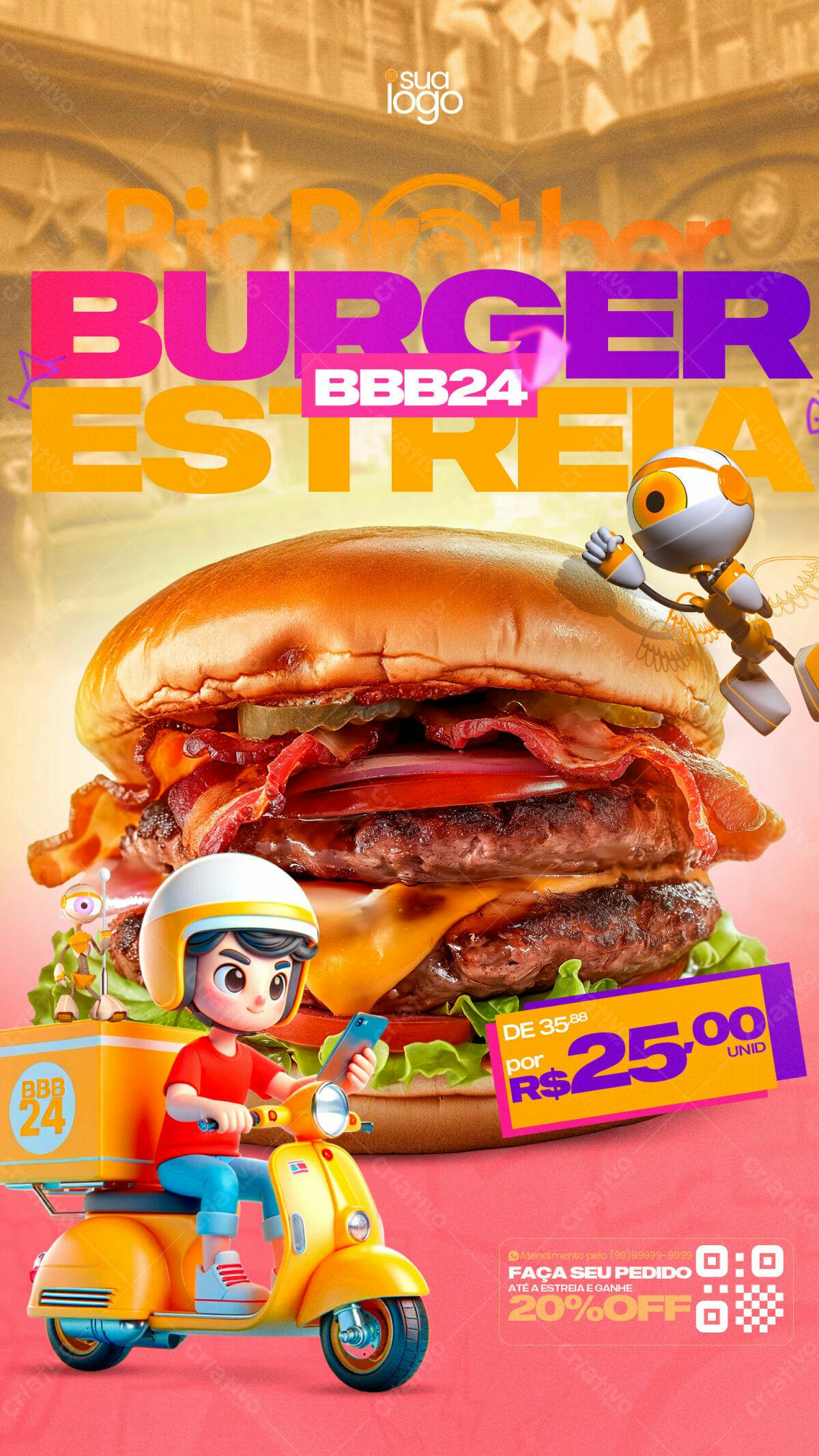 Flyer para Promoção de Burger BBB24 PSD Editável