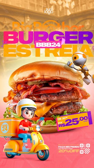 Flyer burger de estreia do bbb delivery story