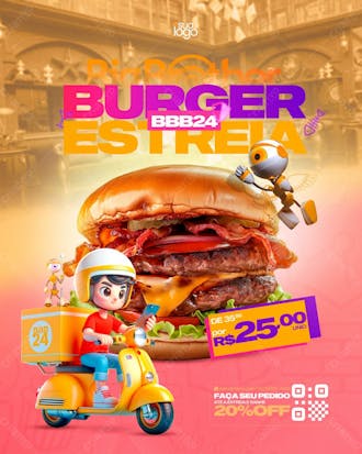 Flyer burger de estreia do bbb delivery feed
