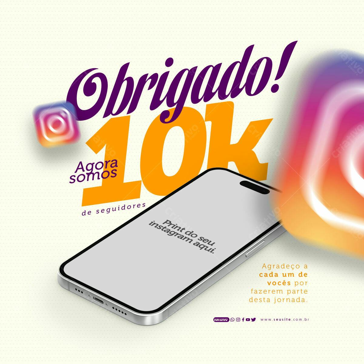 Mockup Celular Agradecimento 10k Seguidores PSD Editável