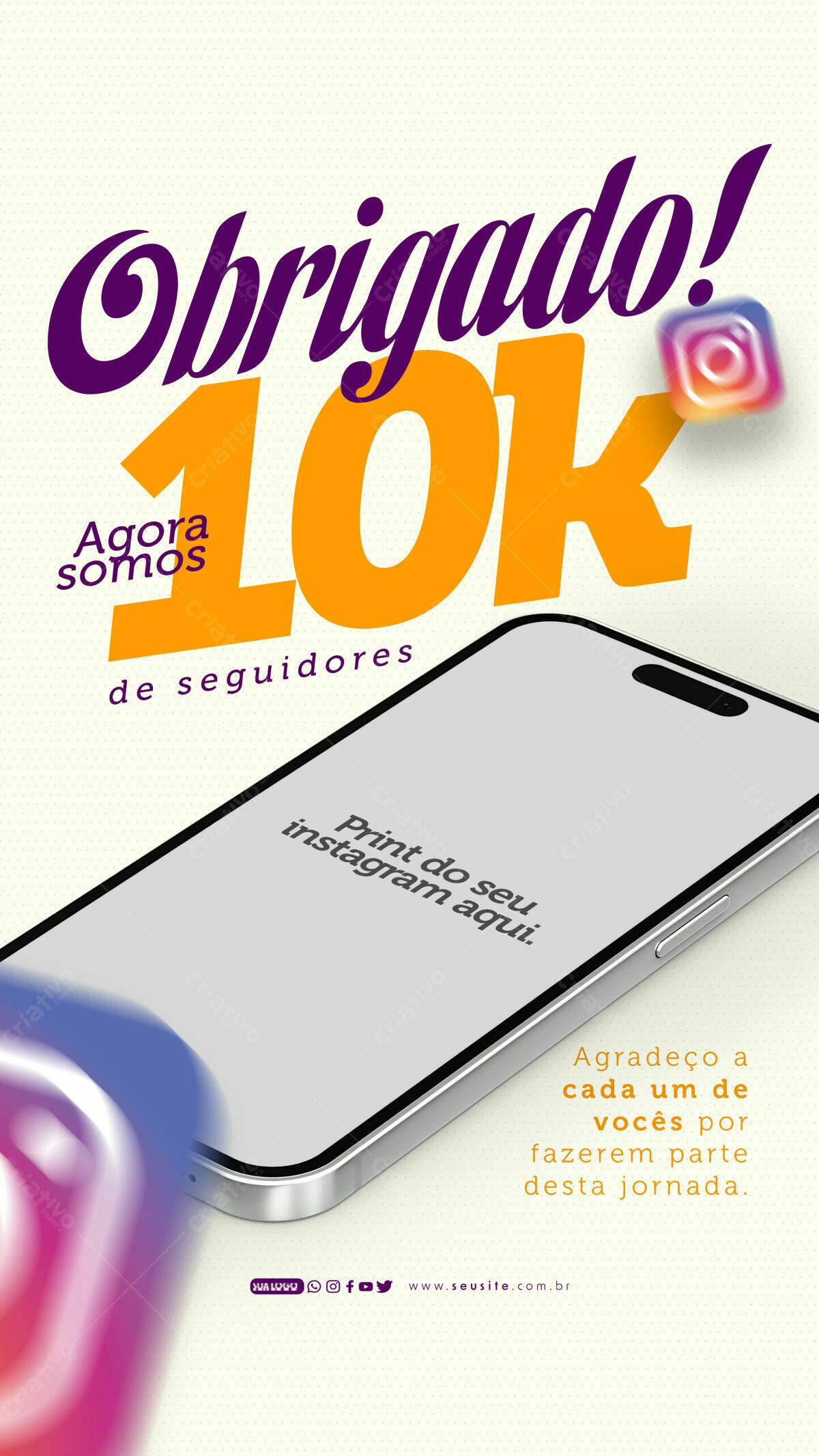 Flyer Agradecimento 10k Seguidores PSD Editável