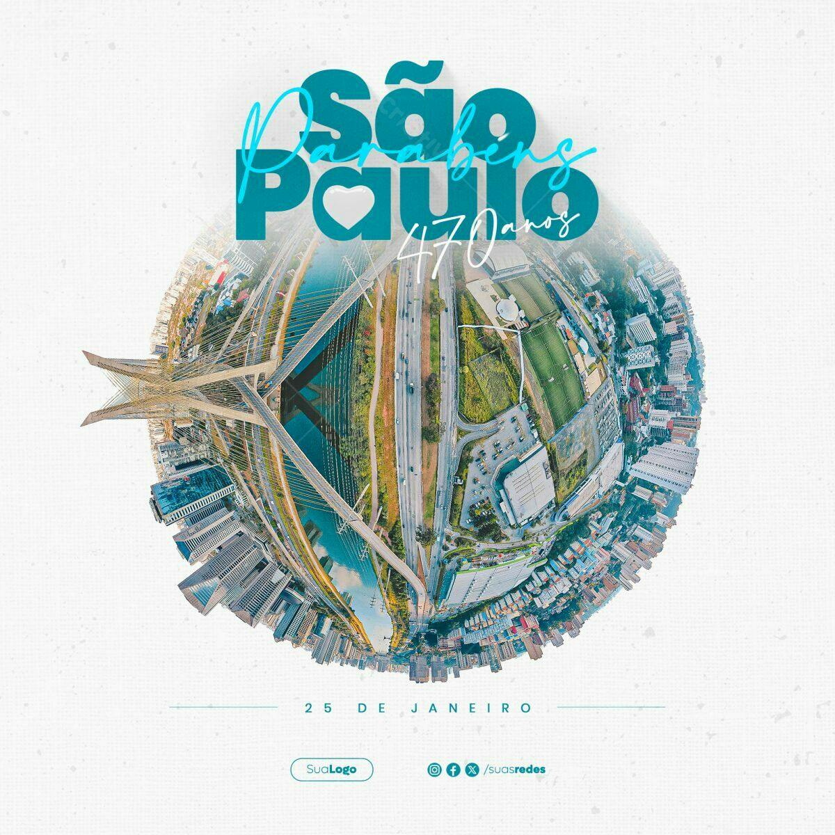 Flyer Aniversário São Paulo 470 anos PSD Editável