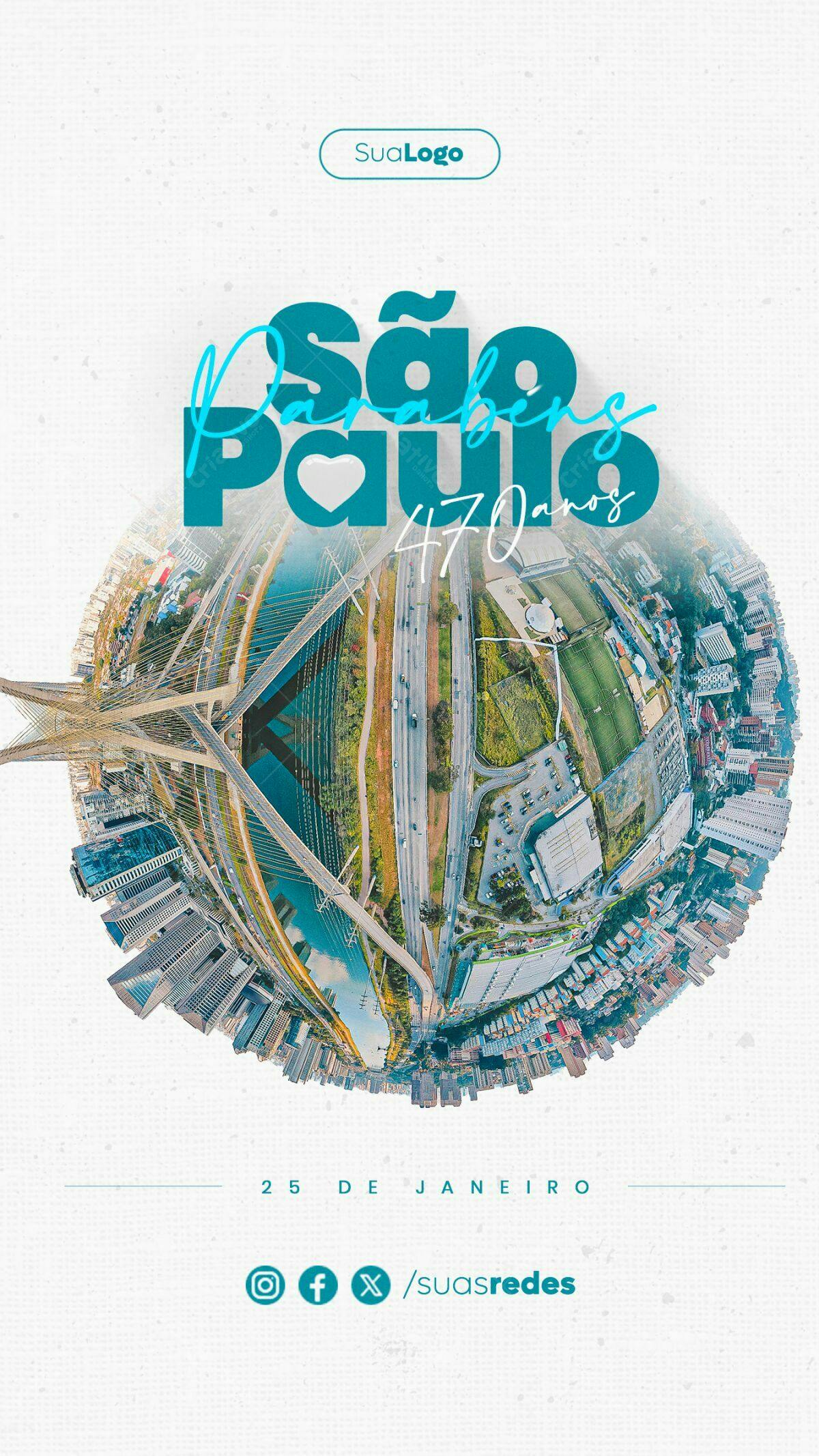Flyer Aniversário São Paulo 470 anos PSD Editável