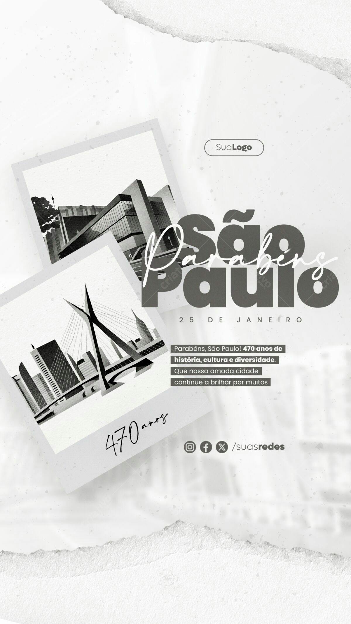 Flyer Aniversário São Paulo 470 anos PSD Editável