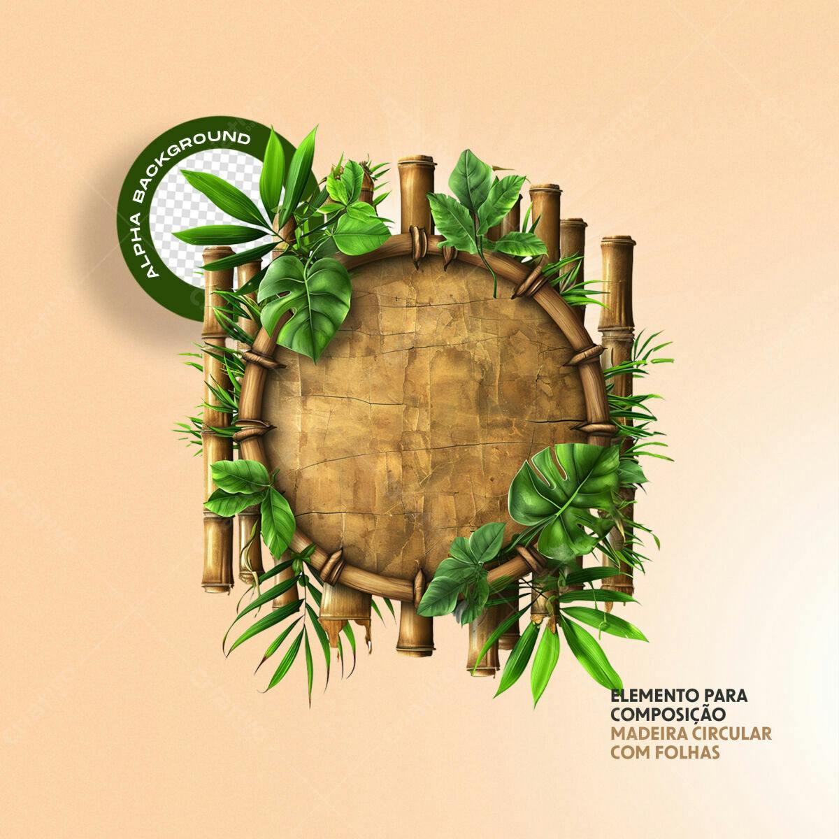 Moldura Circular de Madeira e Bambu PSD Editável
