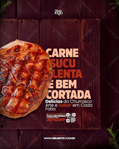 Flyer carne suculenta e bem cortada feed