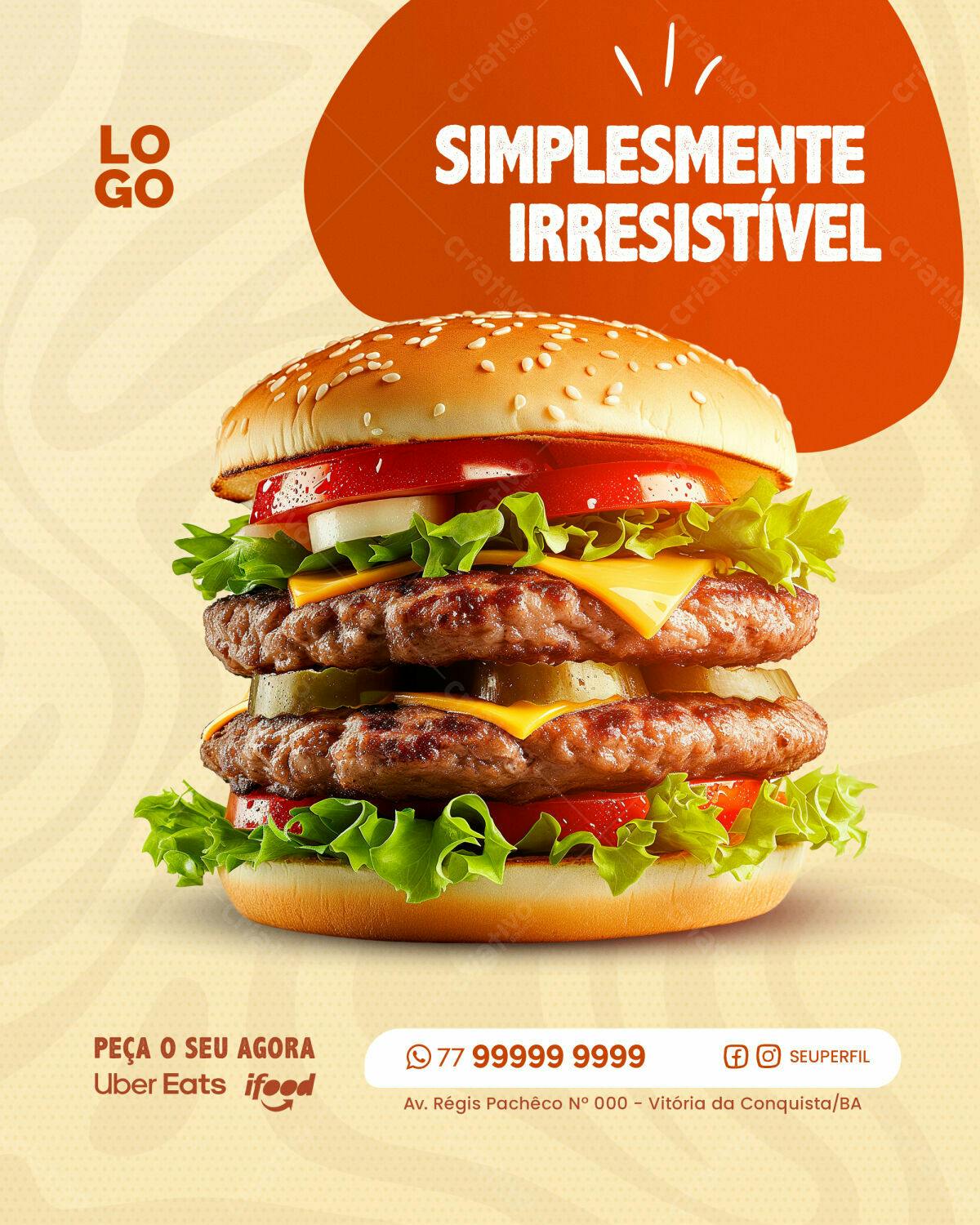 Flyer para Lanchonete com Hambúrguer Duplo PSD Editável