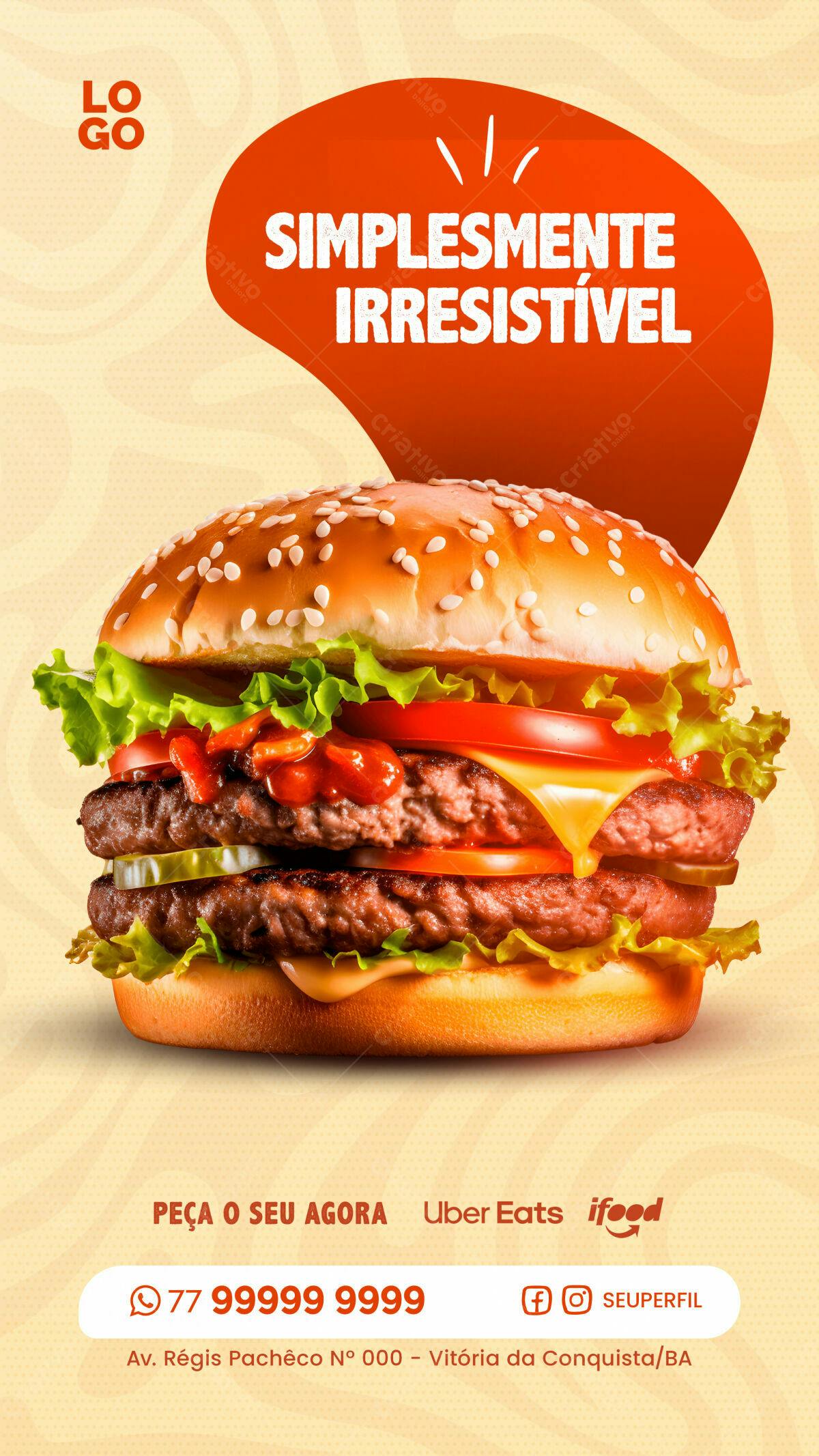 Flyer para Lanchonete com Hambúrguer Duplo PSD Editável