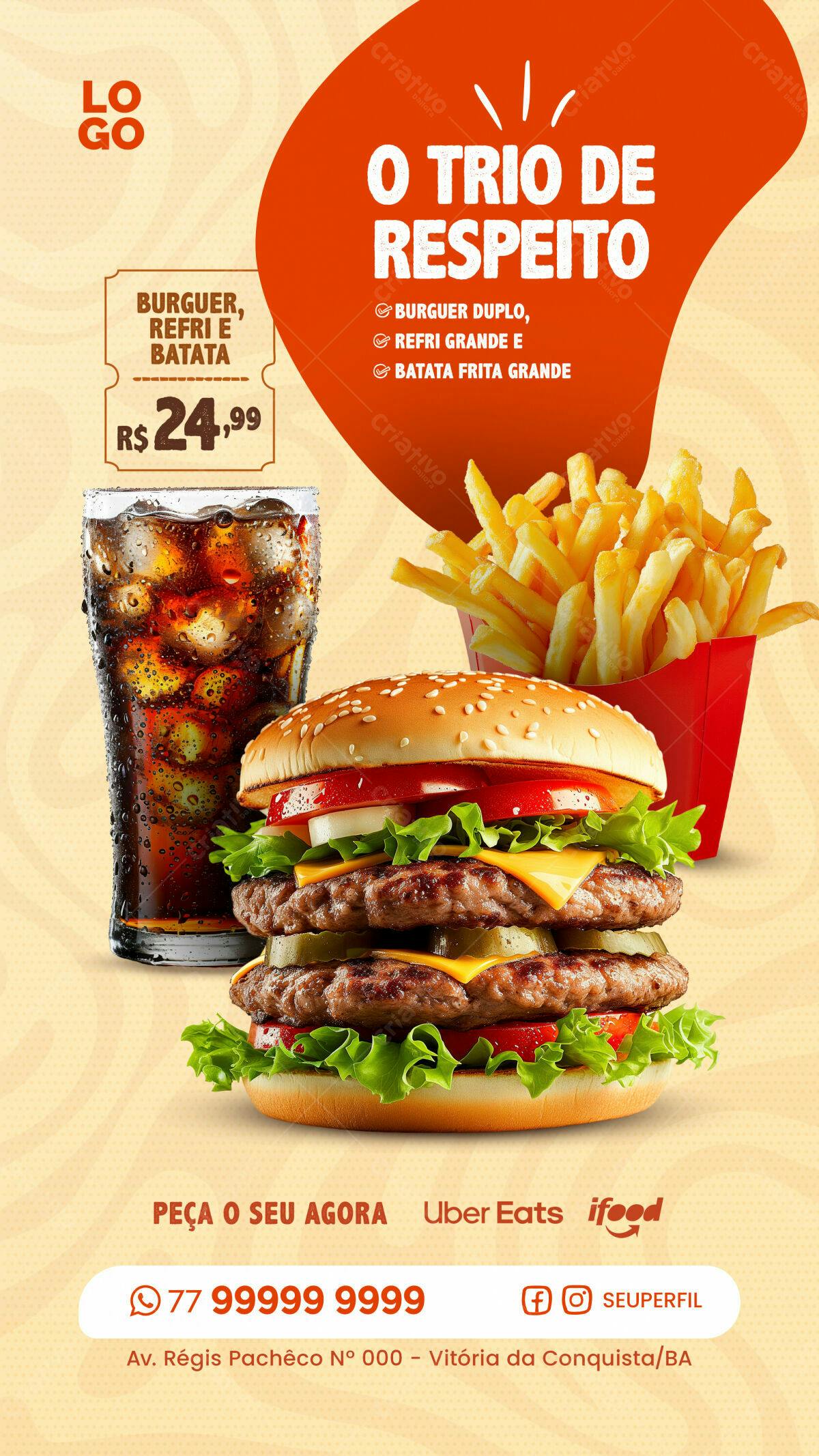 Flyer Lançamento Combo Duplo Burger PSD Editável