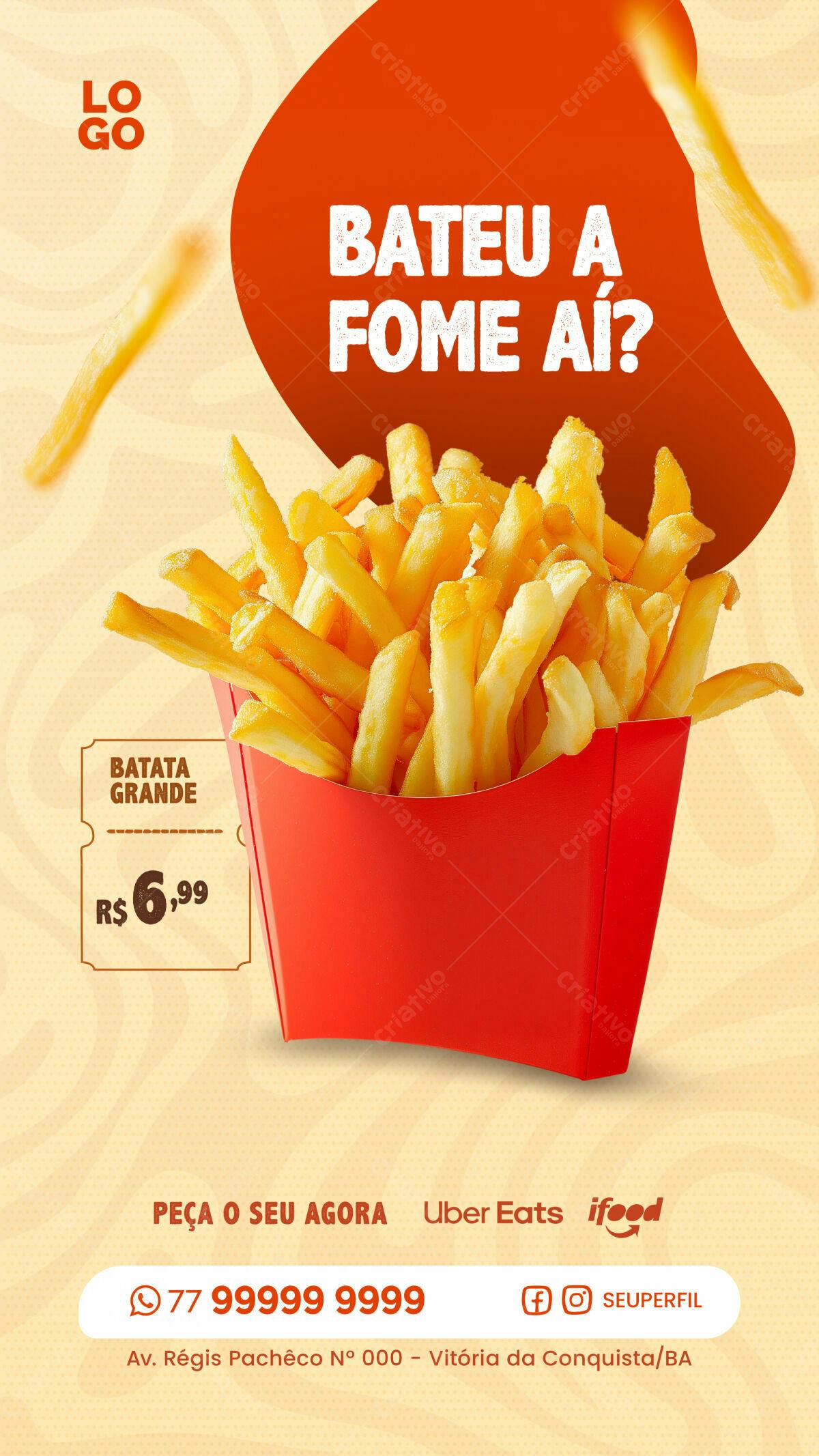 Flyer para Lanchonete com Batata Frita PSD Editável