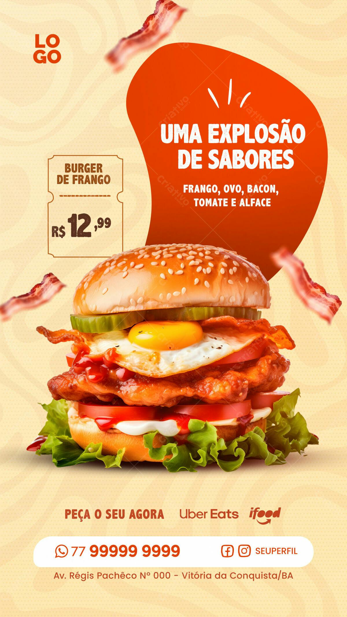 Flyer para Lançamento de Burger de Frango PSD Editável