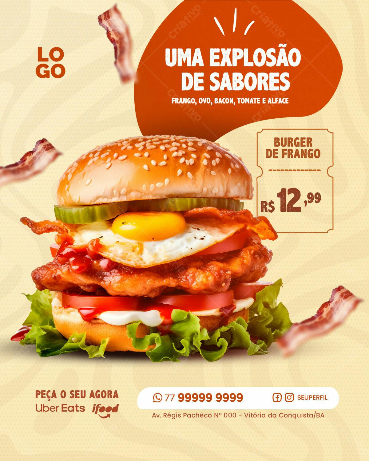 Flyer para Lançamento de Burger de Frango PSD Editável