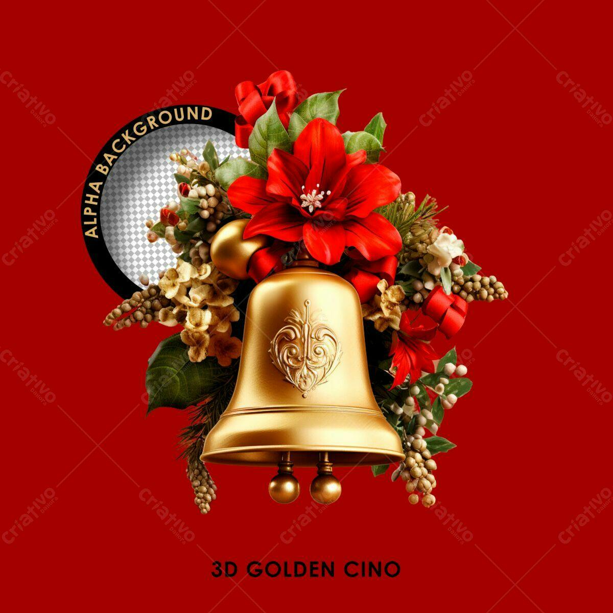 Flyer Natalino com Sino Dourado e Flores Vermelhas PSD Editável