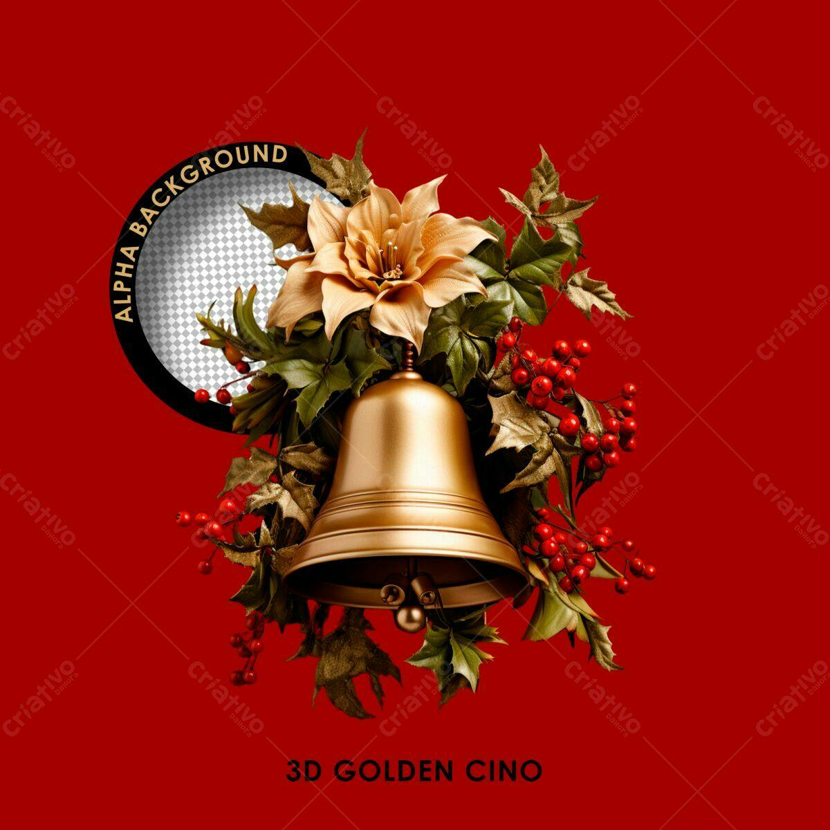 PSD Natalino com Sinos Dourados e Poinsettia PSD Editável