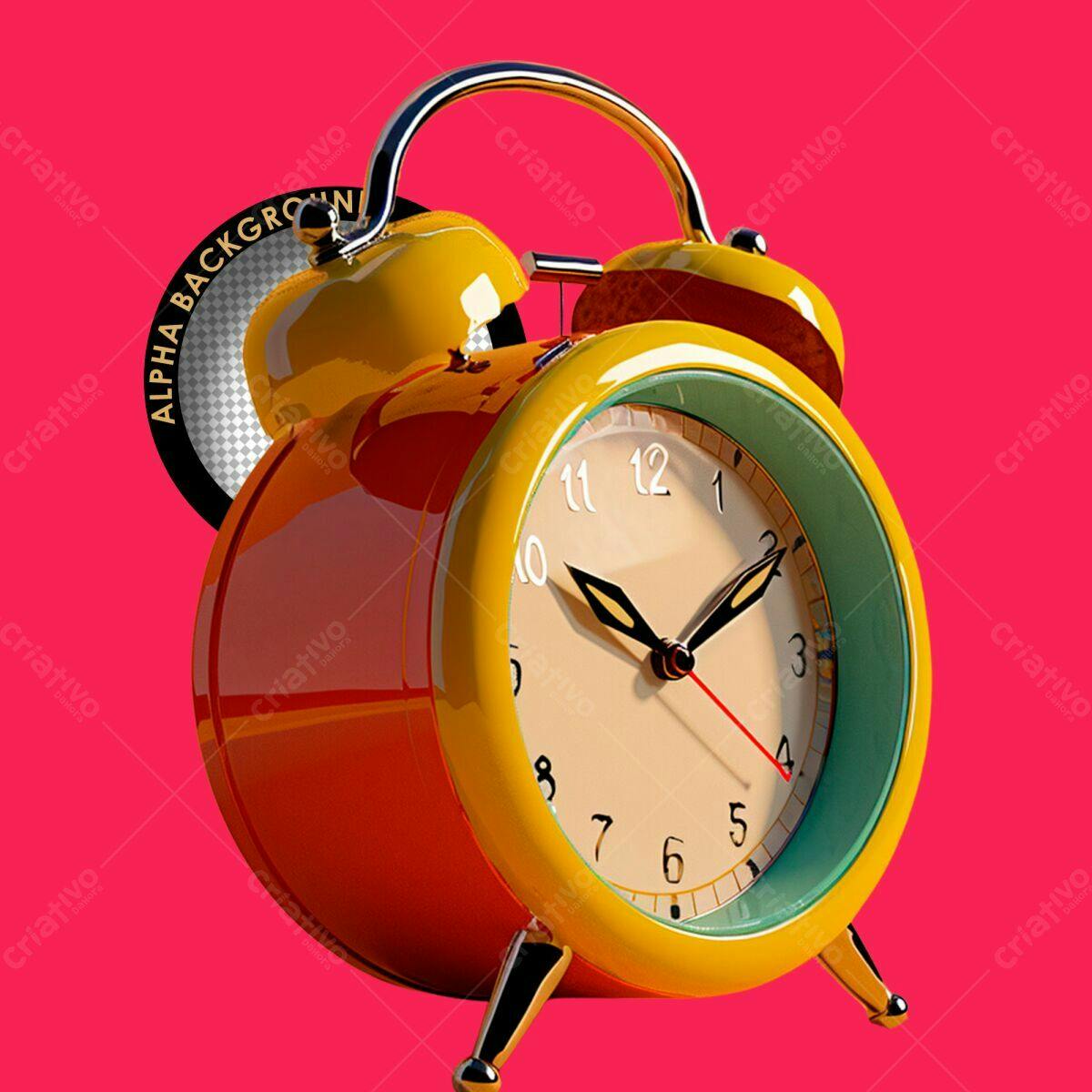 Mockup Relógio Despertador Amarelo e Vermelho PSD Editável