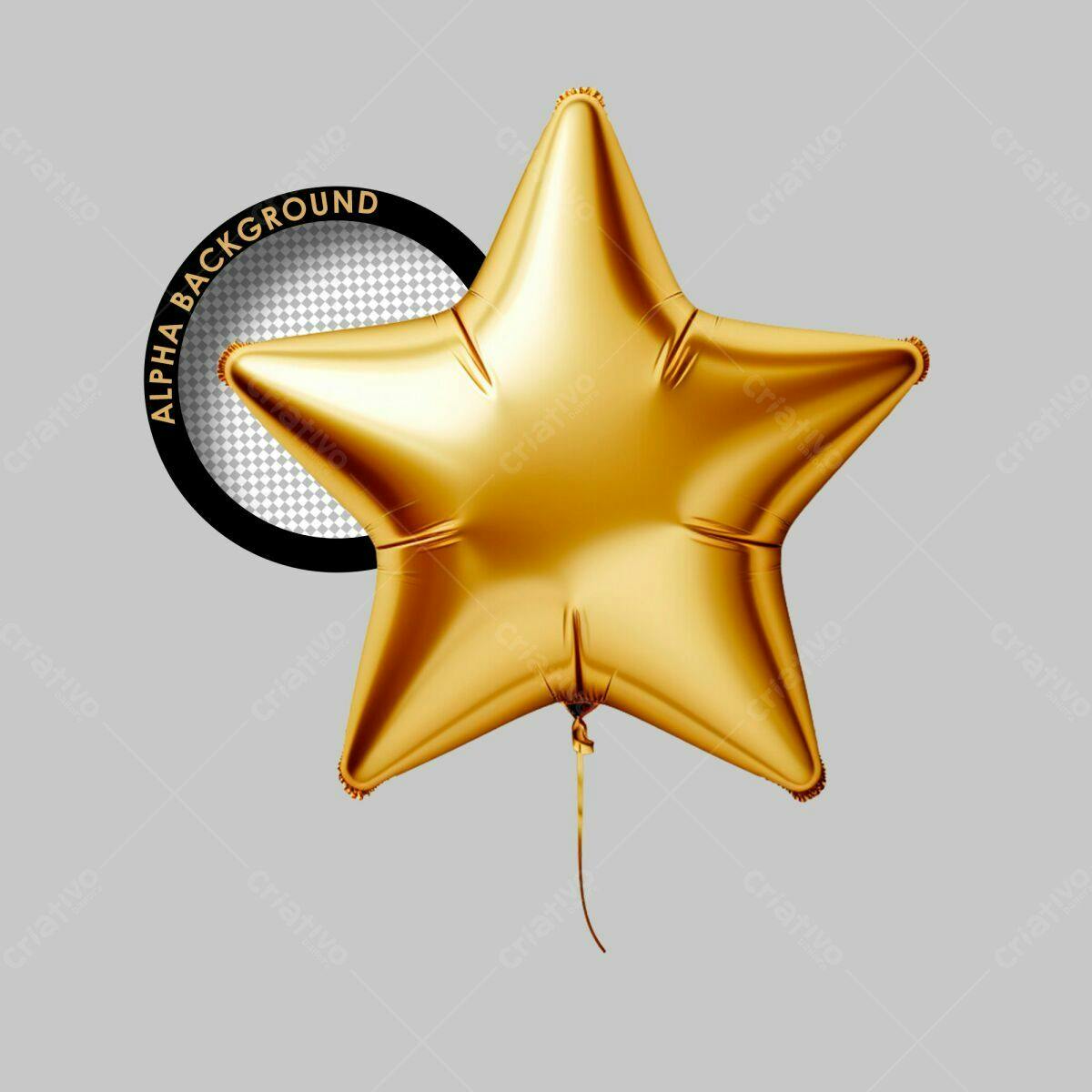 Balão Estrela Dourado para Festa PSD Editável