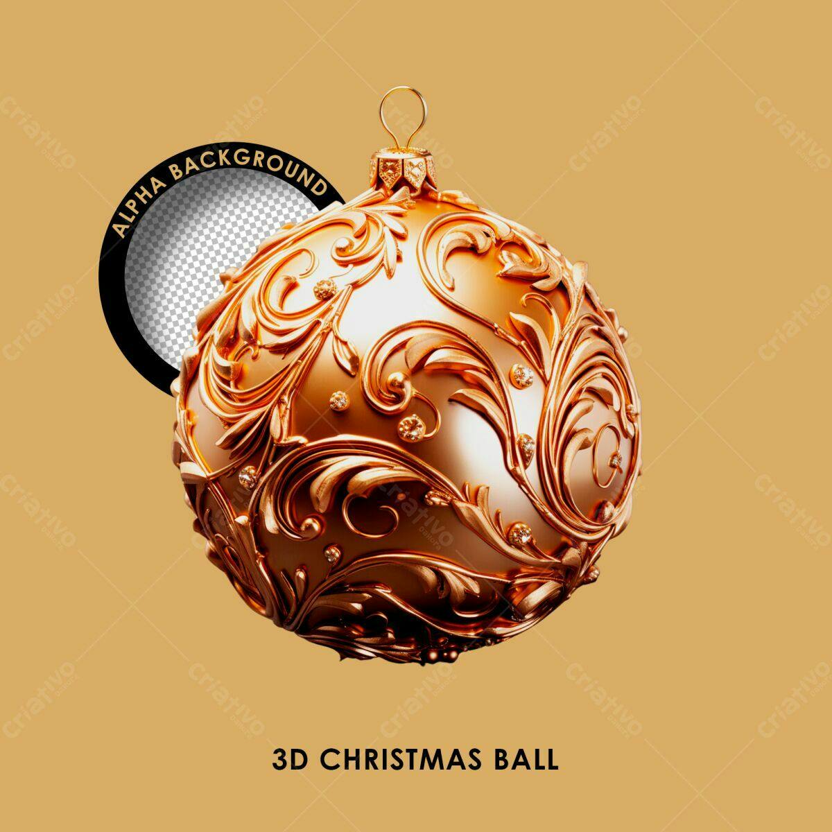Bola de Natal 3D Dourada PSD Editável