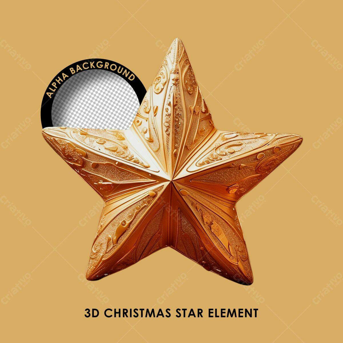 Elemento 3D Estrela de Natal PSD Editável