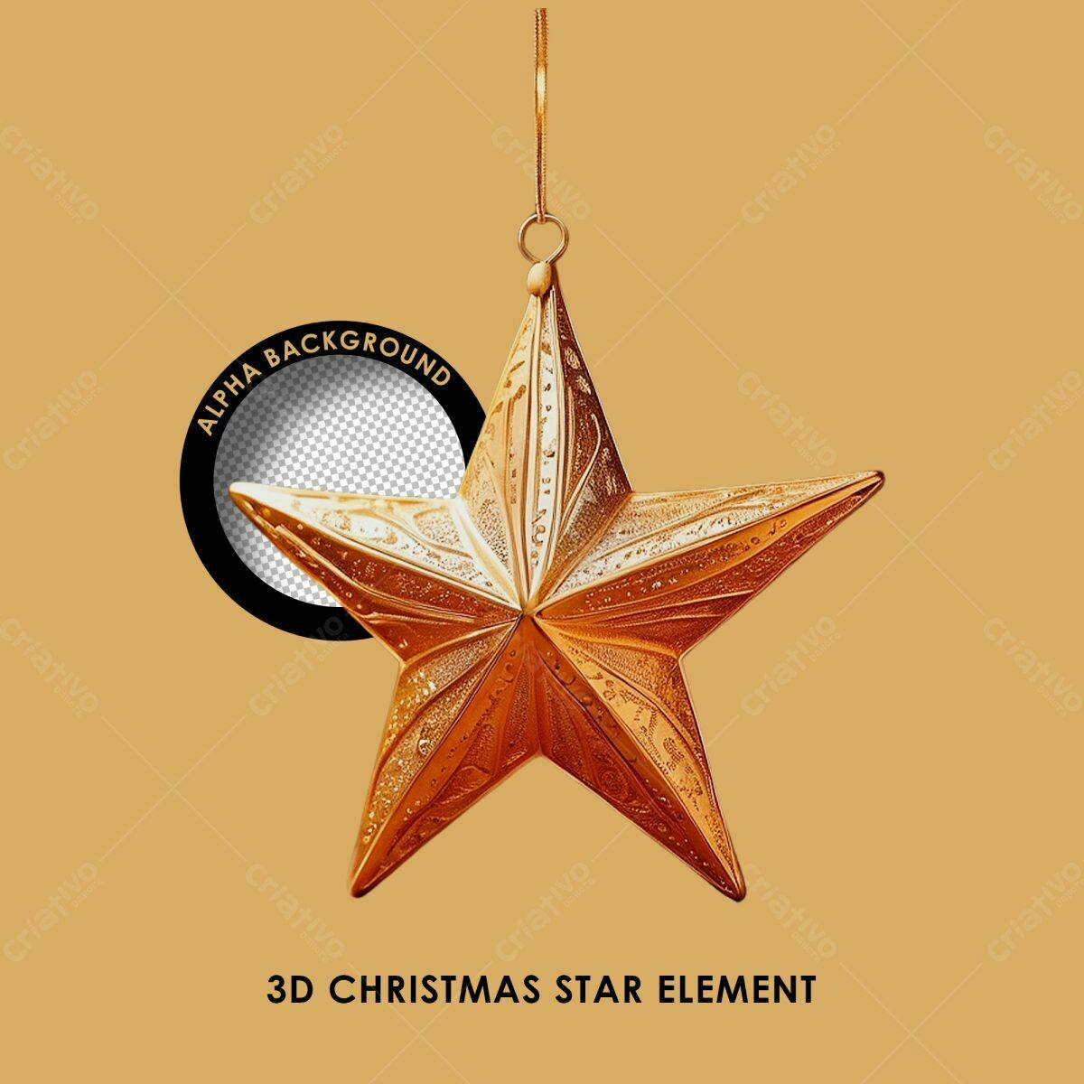 Elemento 3D Estrela de Natal PSD Editável