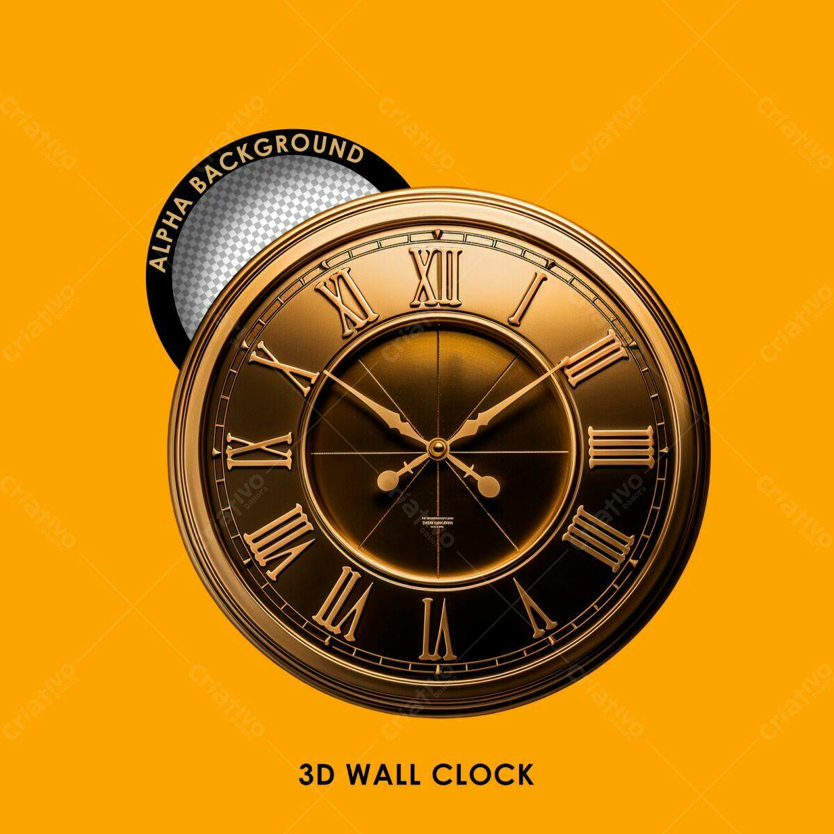 Relógio de Parede 3D Dourado PSD Editável