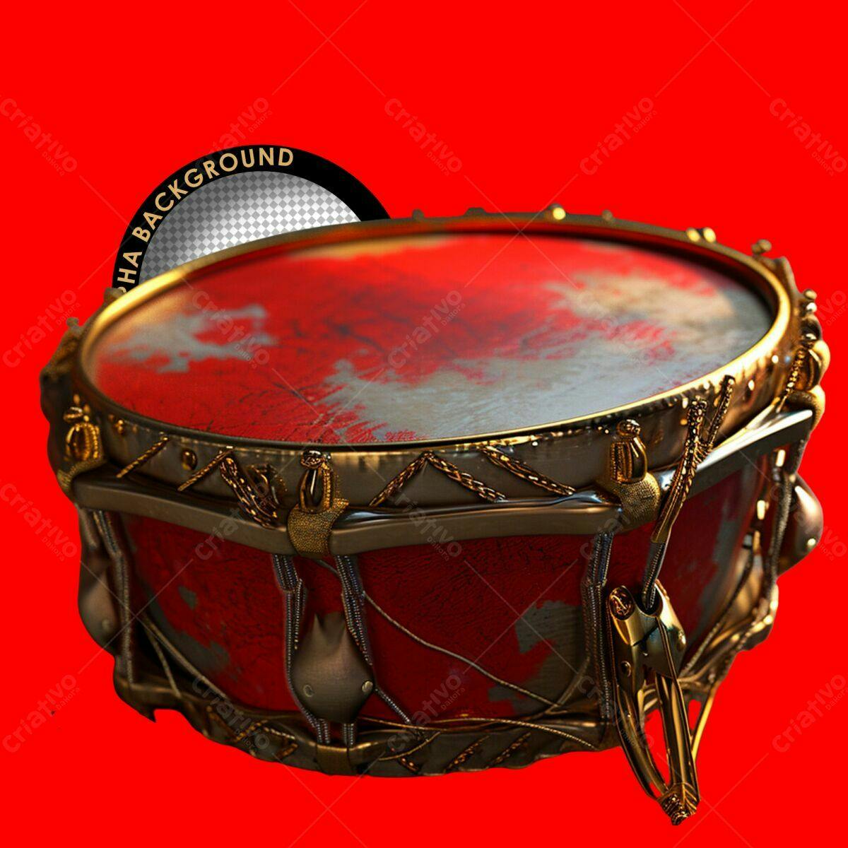 Mockup Tambor Vermelho e Dourado PSD Editável