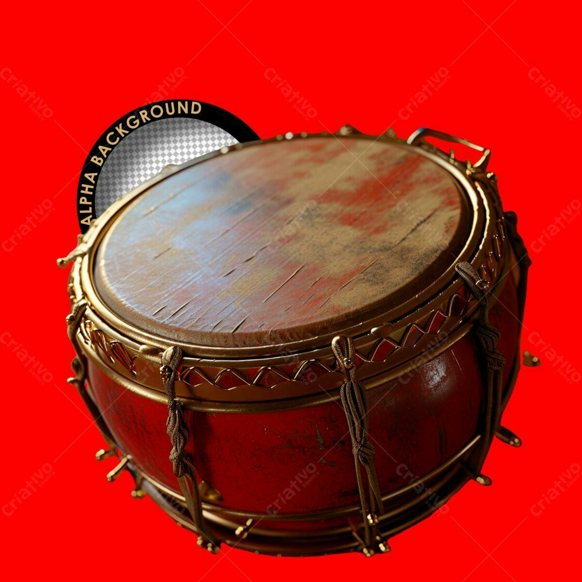 Mockup Tambor Vermelho e Dourado PSD Editável
