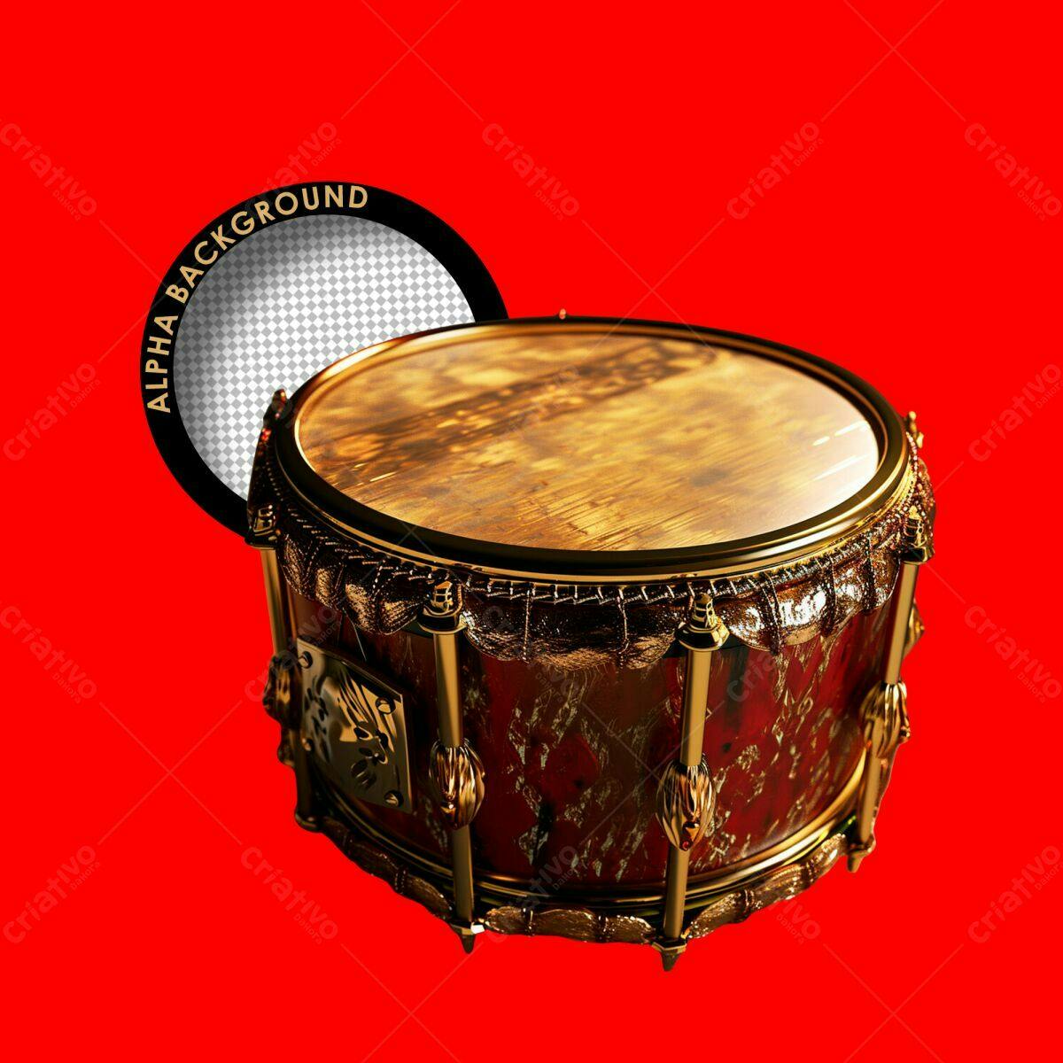 Mockup Tambor Dourado e Vermelho PSD Editável