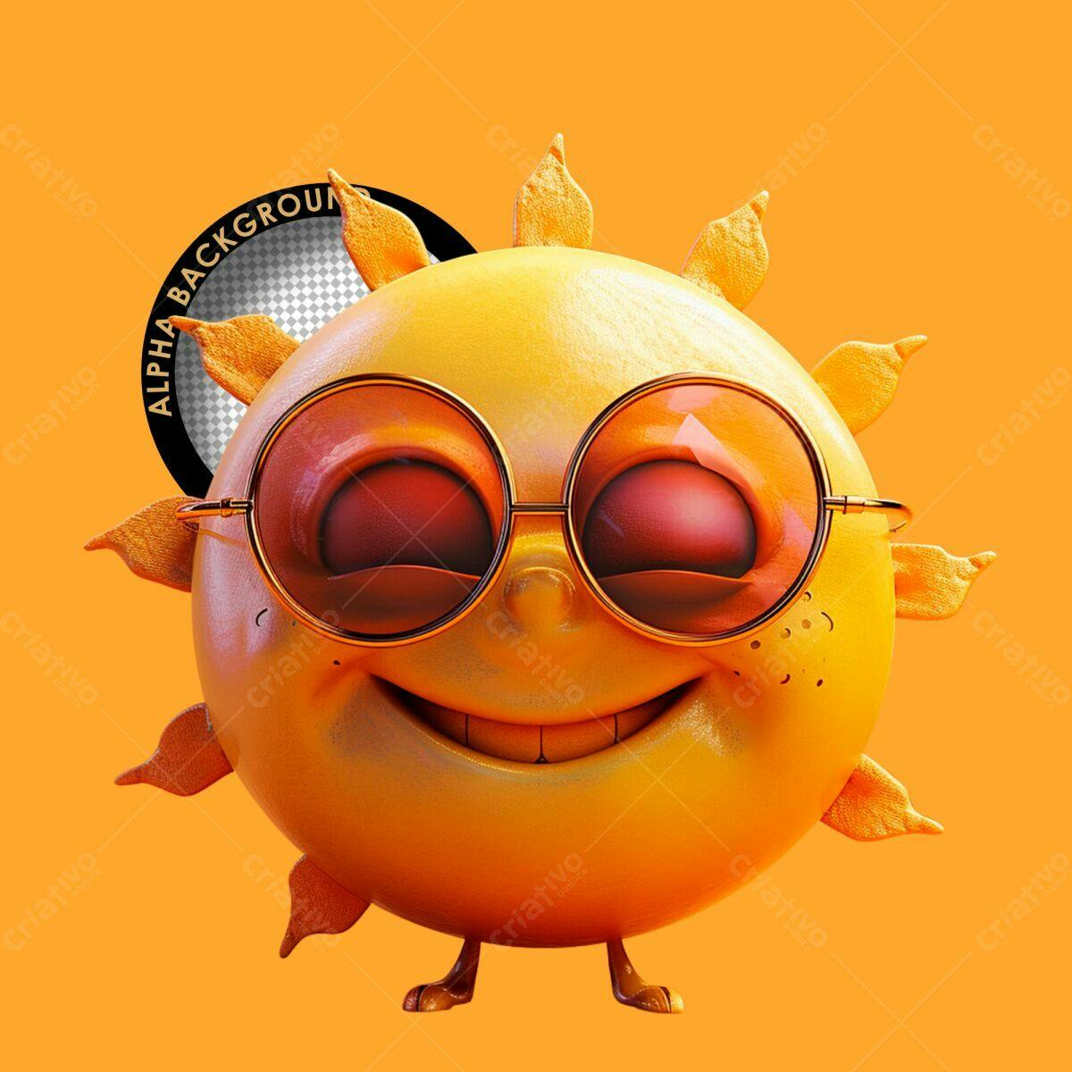 Personagem Sol com Óculos PSD Editável