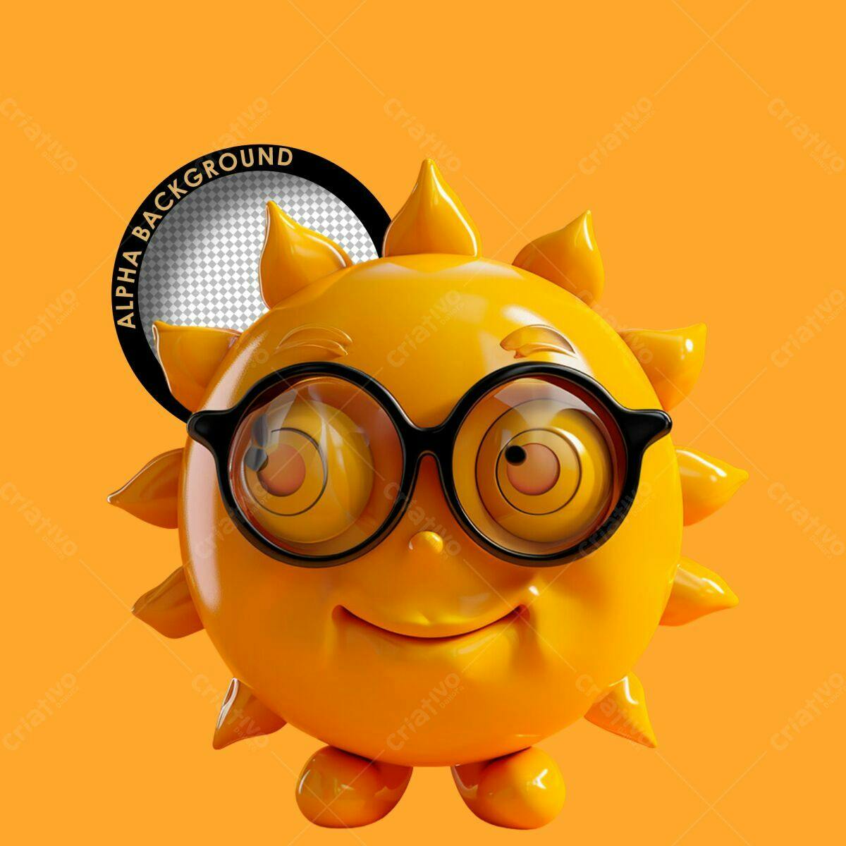 Personagem Sol com Óculos PSD Editável