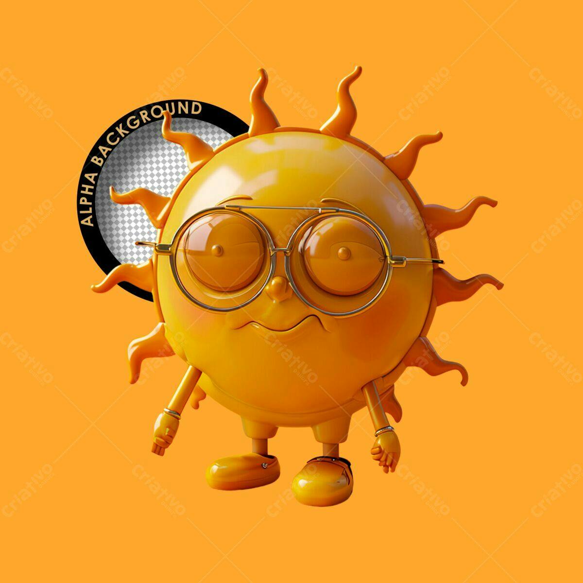 Personagem Sol Desenho 3D PSD Editável