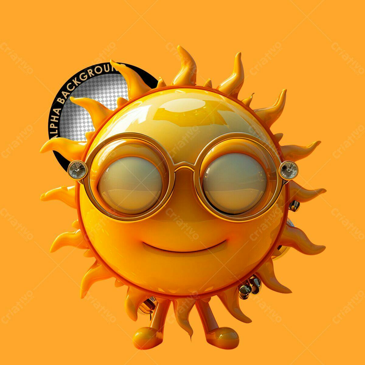 Personagem Sol com Óculos PSD Editável
