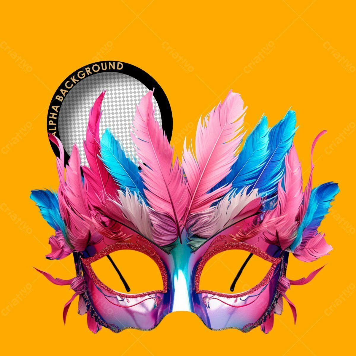 Máscara de Carnaval com Penas PSD Editável