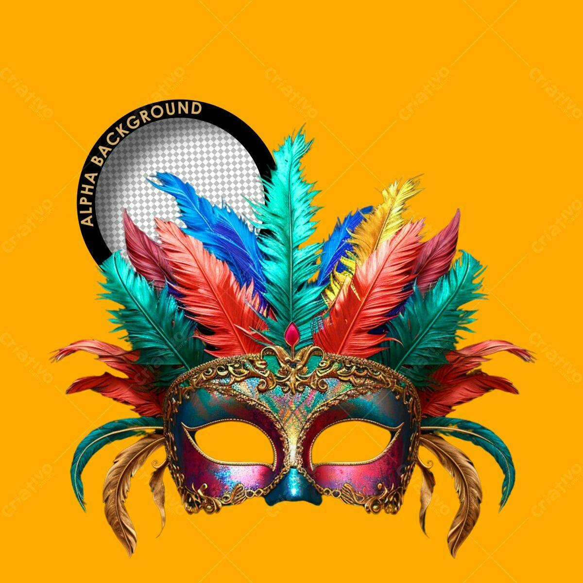 Máscara de Carnaval com Penas PSD Editável