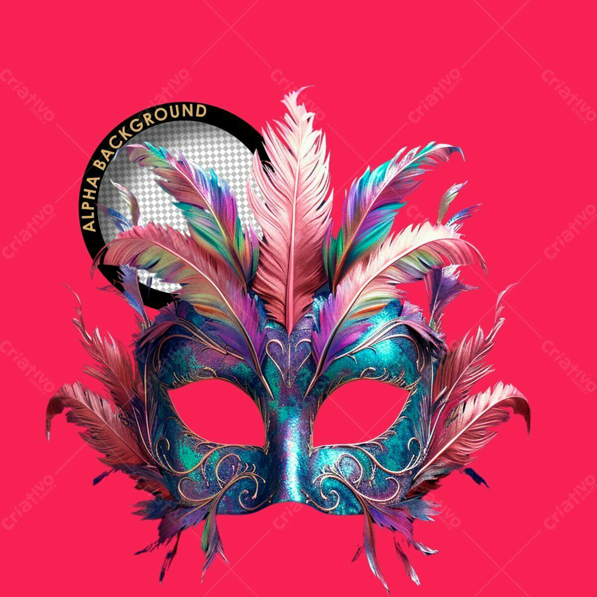 Máscara de Carnaval com Penas PSD Editável