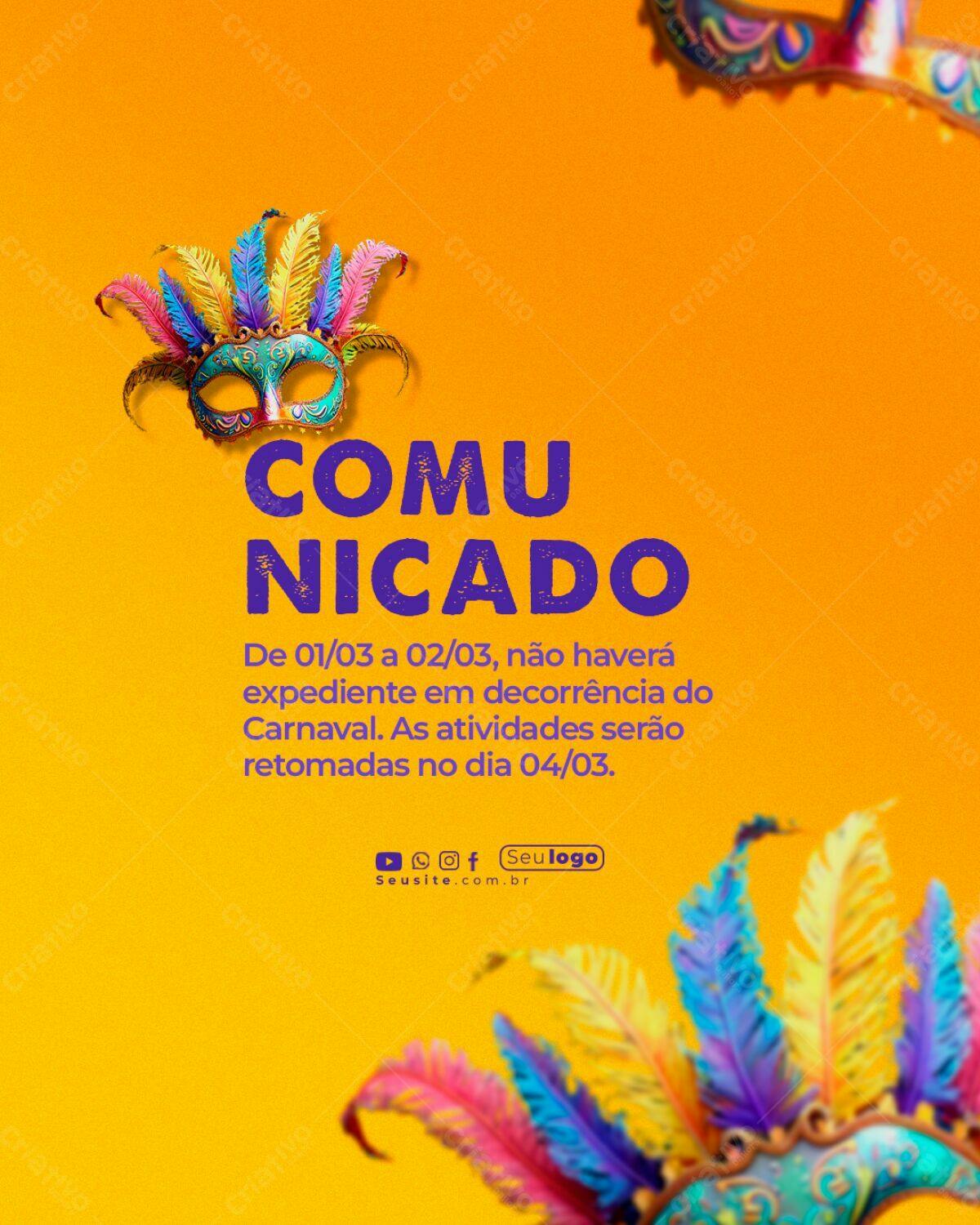 Flyer Comunicado Carnaval PSD Editável