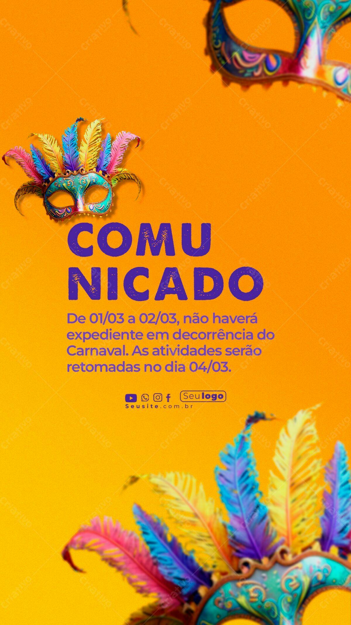 Flyer Carnaval Comunicado PSD Editável