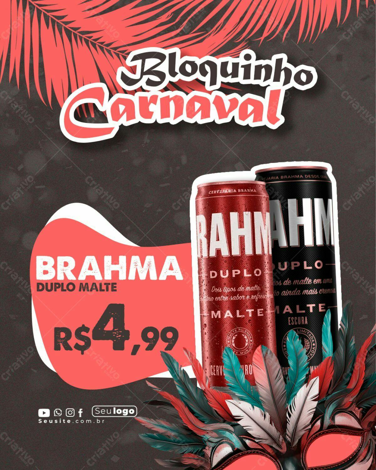 Flyer Carnaval Brahma Duplo Malte PSD Editável