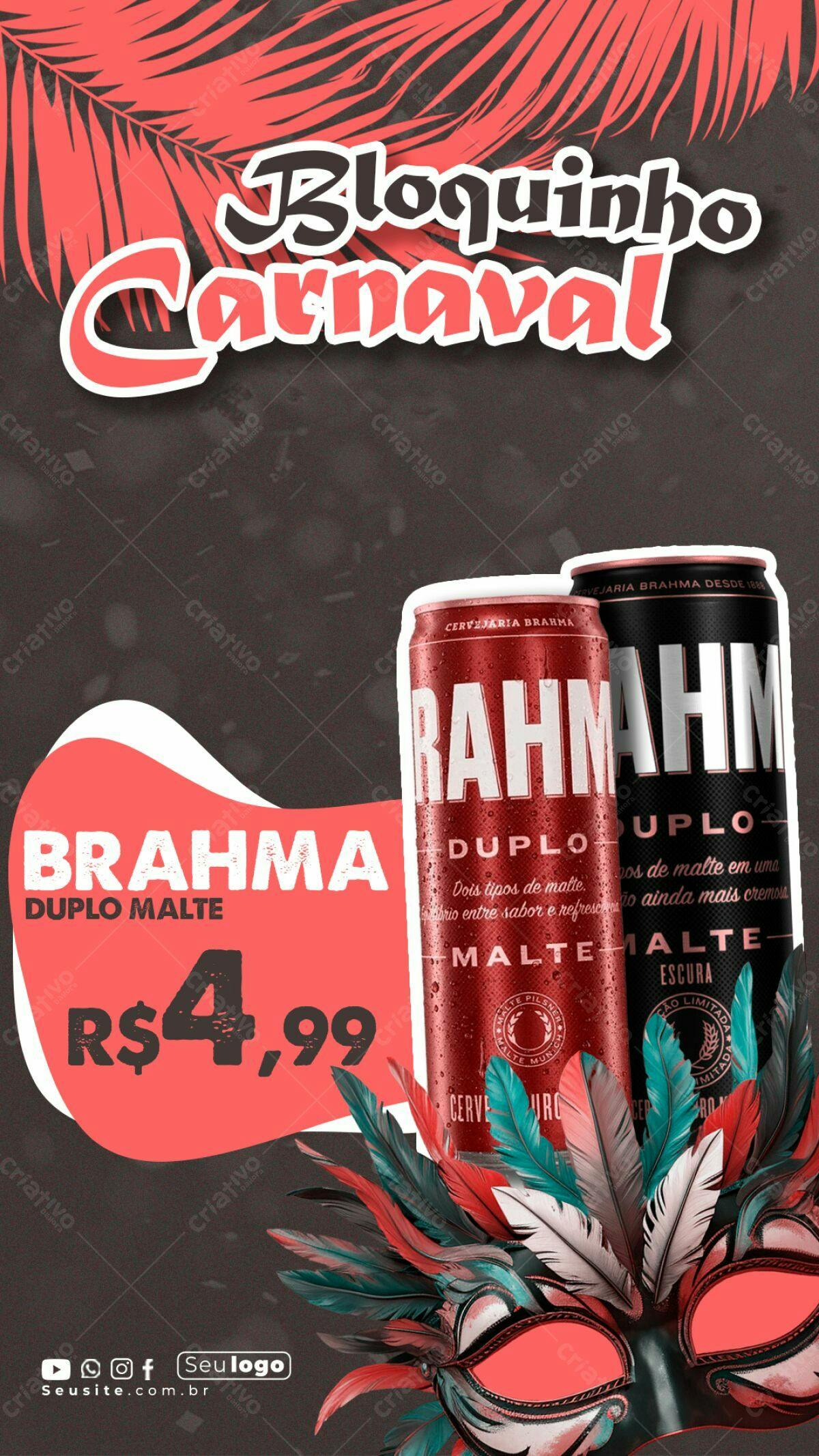 Flyer Bloquinho Carnaval Brahma Duplo Malte PSD Editável