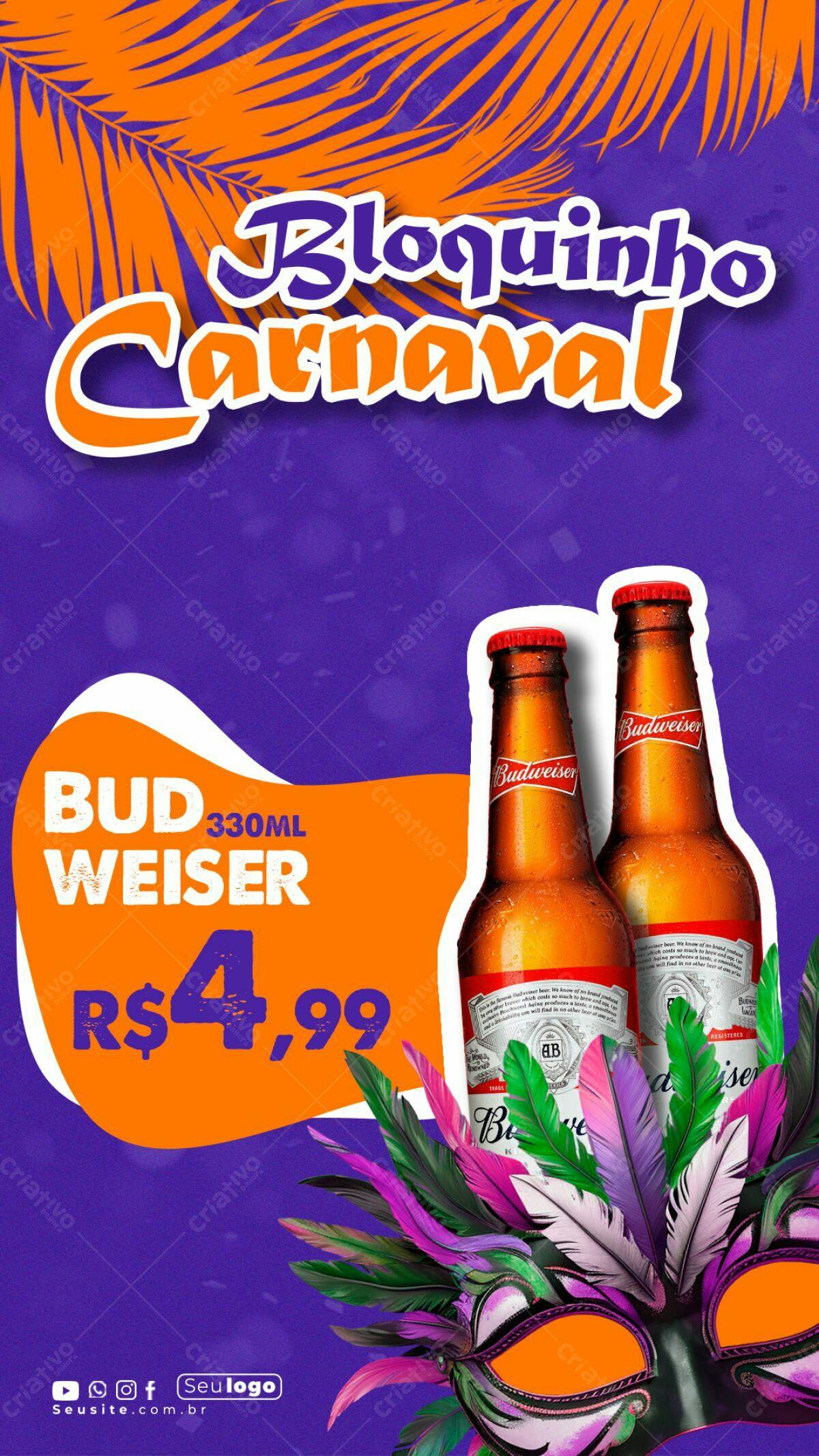 Flyer Bloquinho Carnaval com Budweiser PSD Editável