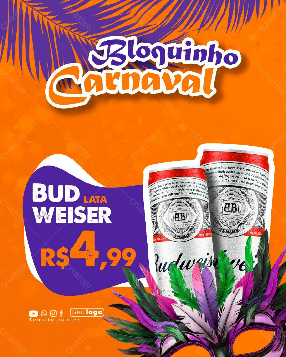 Flyer Carnaval Budweiser R$4,99 PSD Editável