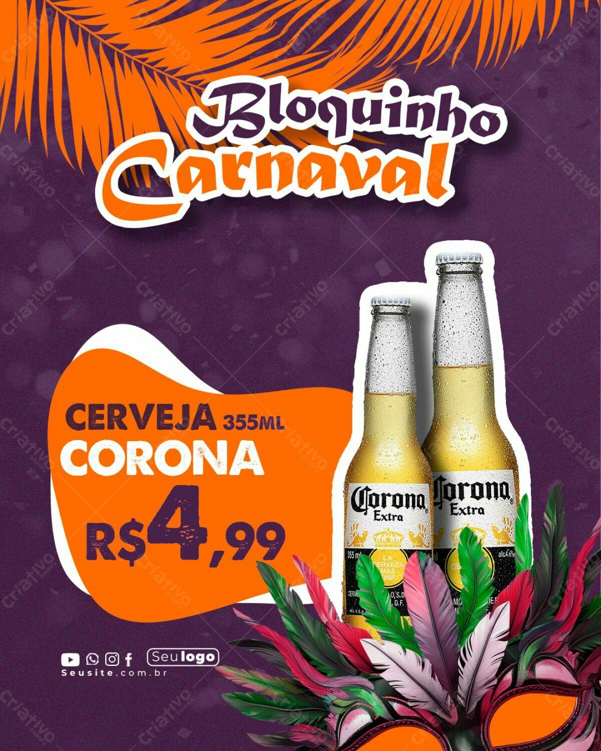 Flyer Carnaval Cerveja Corona PSD Editável