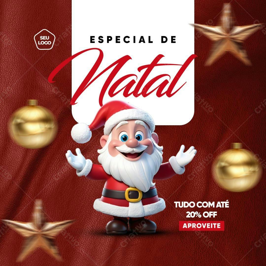 Postagem de Natal com Papai Noel 3D PSD Editável