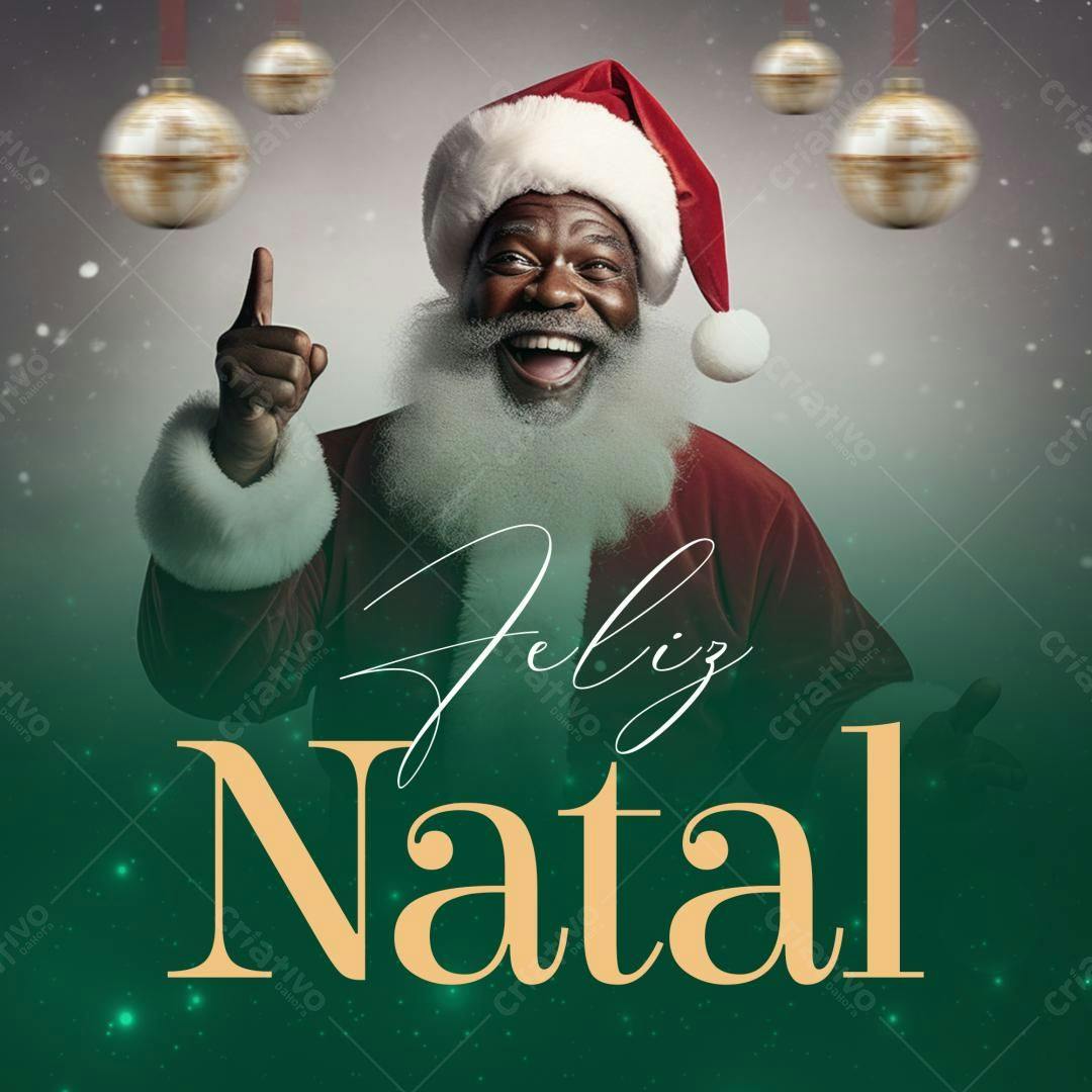 Postagem de Natal com Papai Noel Afrodescendente PSD Editável