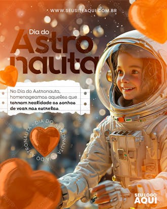 Feed | dia do astronauta | social media | psd editável