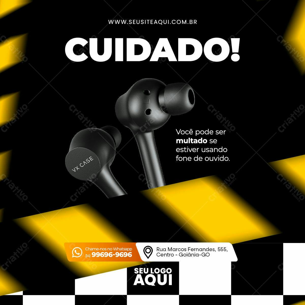 Post para Redes Sociais sobre Multas por Uso de Fone de Ouvido PSD Editável