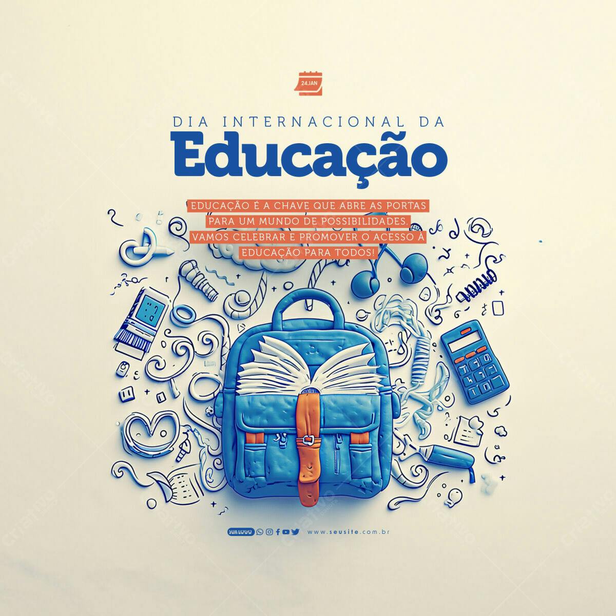 Post para o Dia Internacional da Educação PSD Editável
