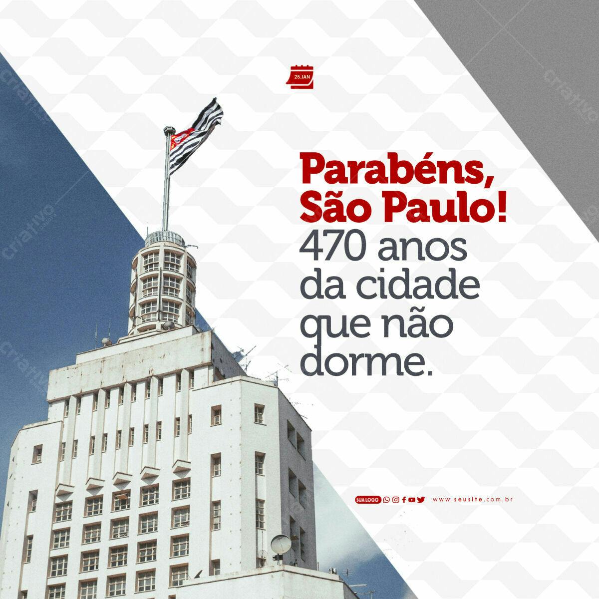 Flyer Aniversário São Paulo 470 anos PSD Editável