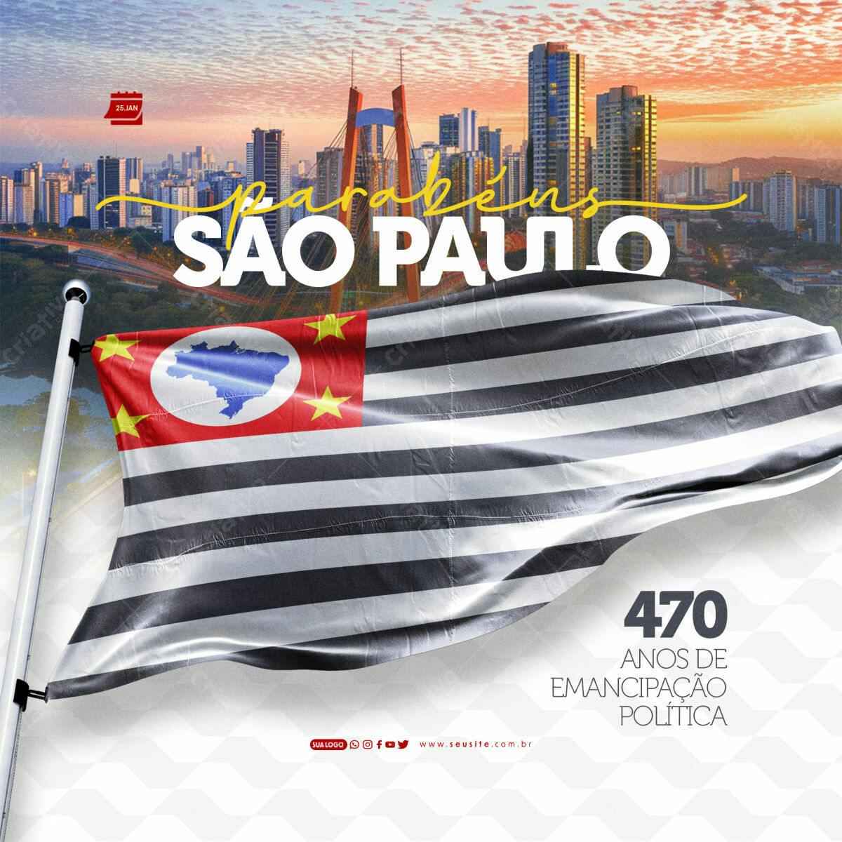 Flyer Aniversário São Paulo 470 anos PSD Editável