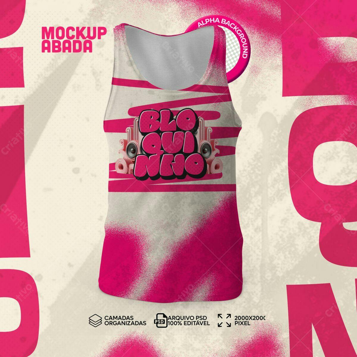Mockup de Regata Rosa com Design de Bloco de Carnaval