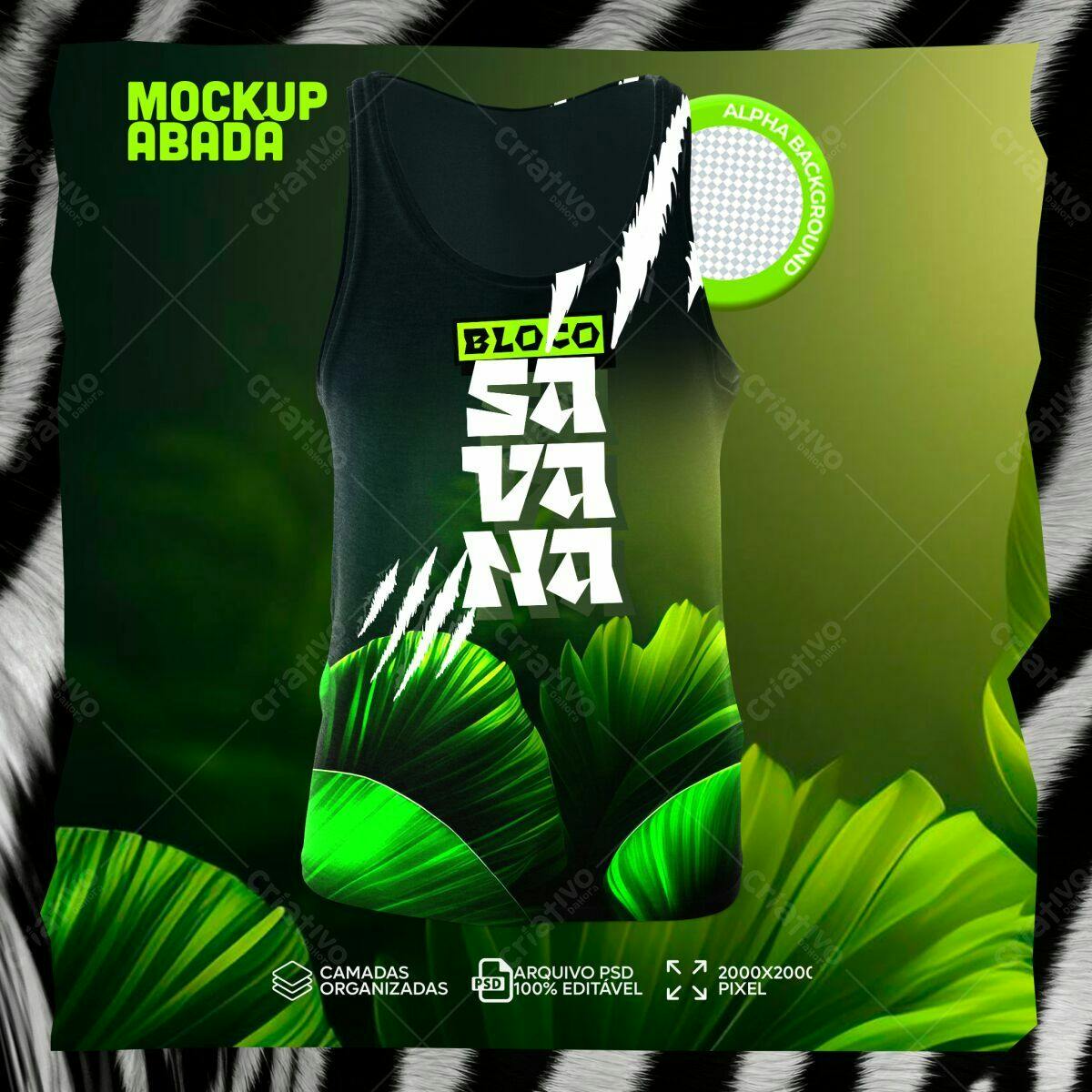 Mockup de Regata Verde e Preta com Estampa de Folhas
